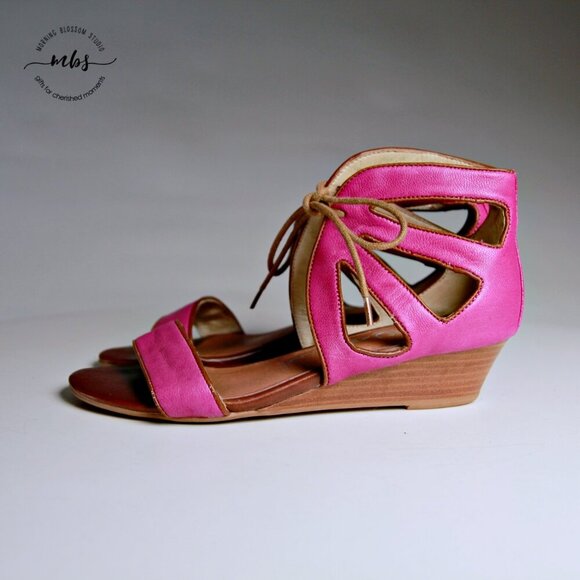 Jeffrey Campbell Ibiza Roller Leather Open Toe Wedge Sandals Pink Women Size 7 - Picture 4 of 12